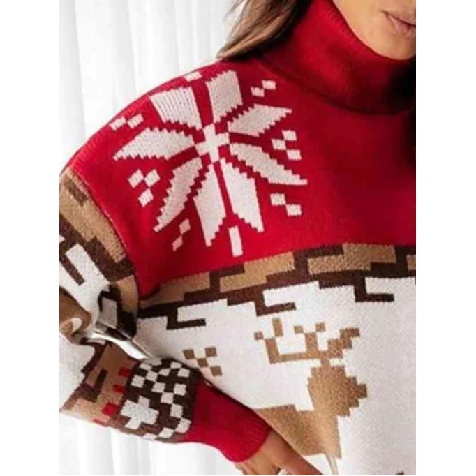 Women's contrasting Christmas turtleneck sweater