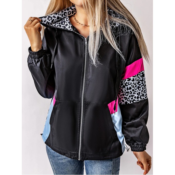 Women's contrasting leopard print zipped jacket