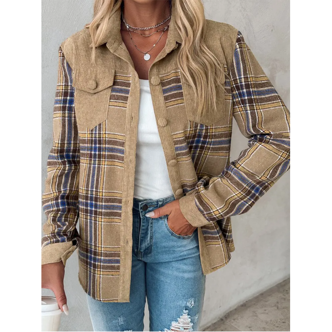 Women's Corduroy Plaid Single Breasted Jacket