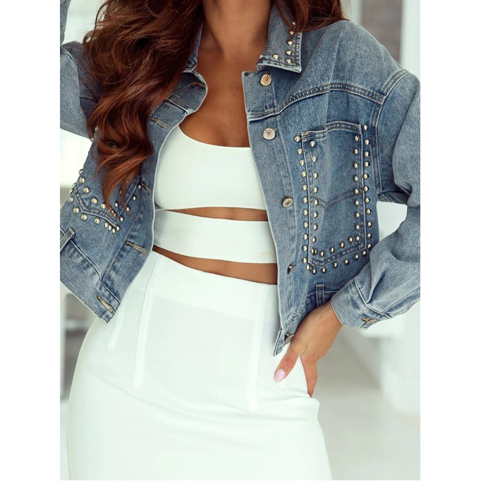 Women's denim beaded short jacket