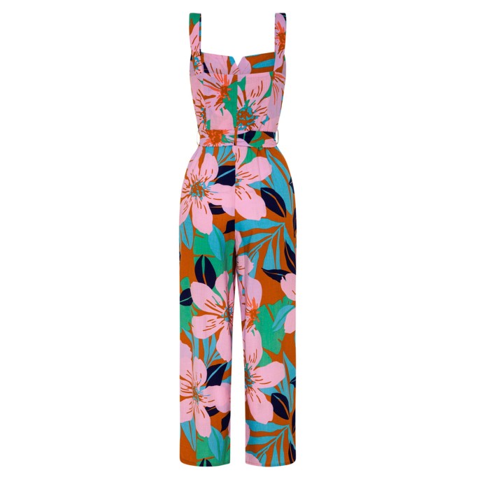 Women's floral-print holiday loose wide-leg jumpsuits