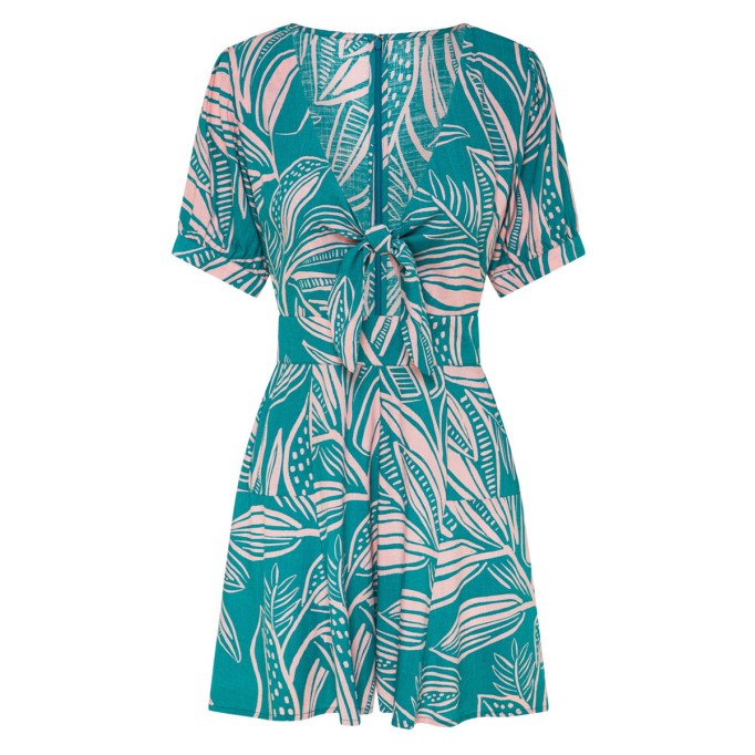 Women's green flower print holiday loose wide leg romper shorts