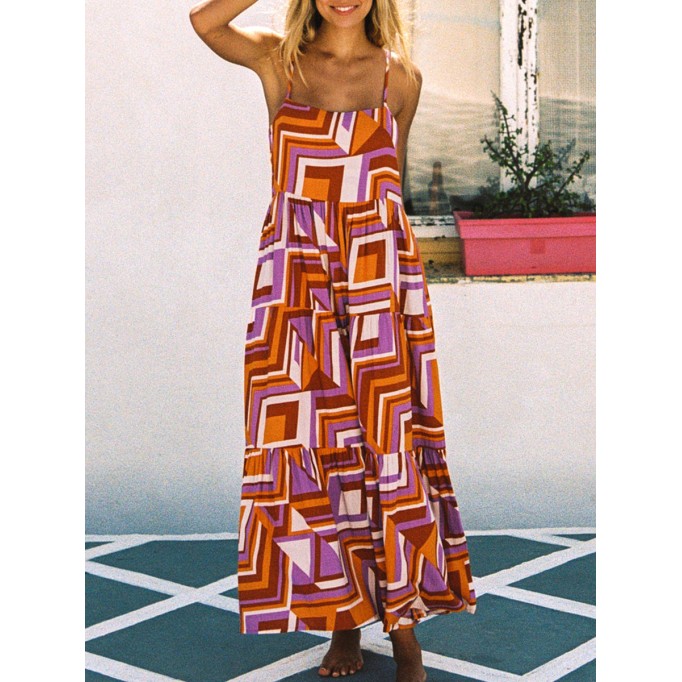 Women's halter holiday geometric print dress