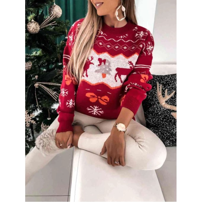 Women's home Christmas crew neck sweater