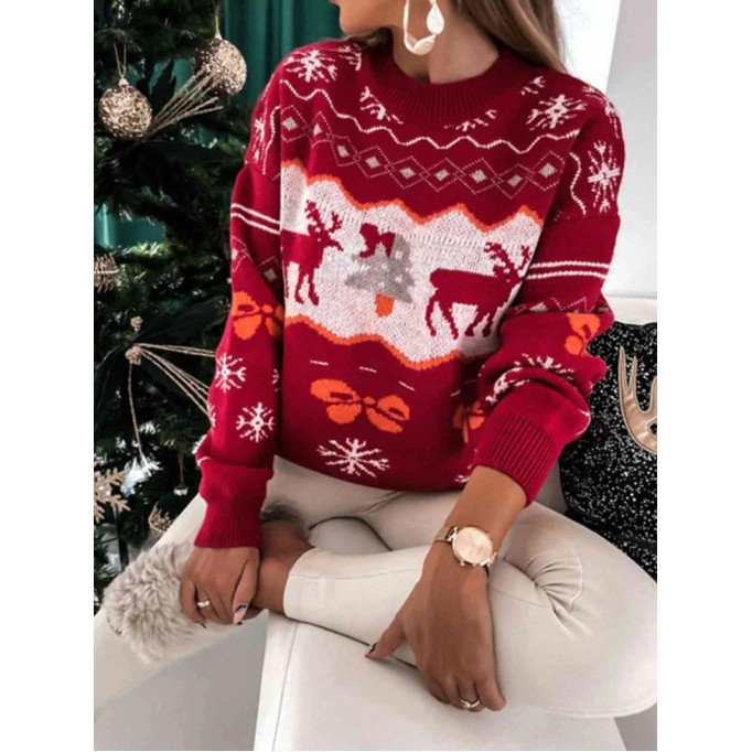 Women's home Christmas crew neck sweater
