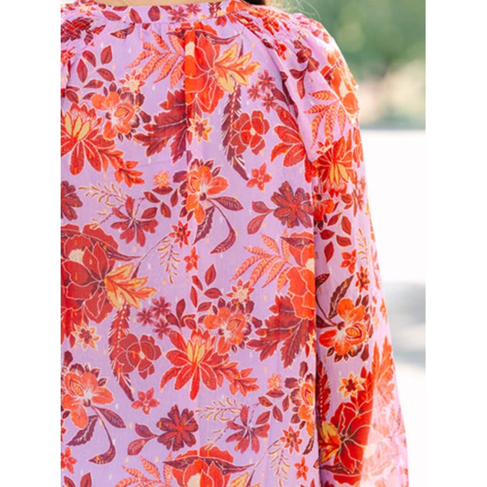 Women's long sleeve floral V-neck shirt