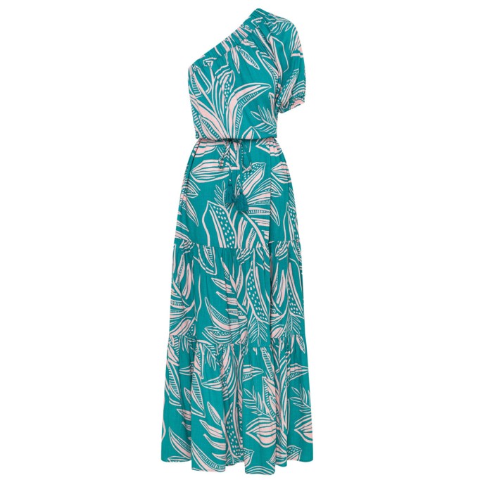 Women's one-shoulder asymmetrical printed holiday dress