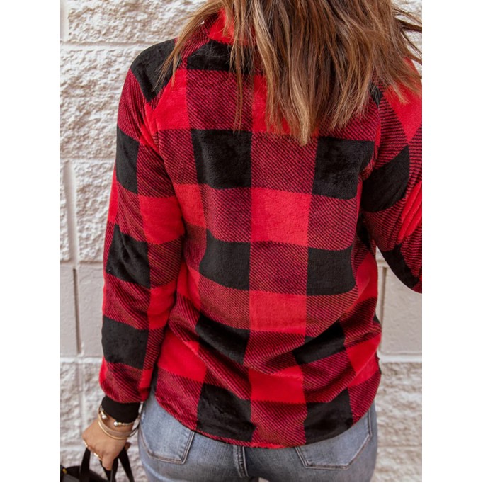 Women's plaid patchwork long sleeve sweatshirt