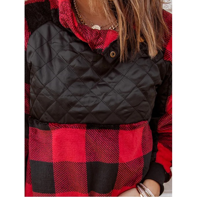 Women's plaid patchwork long sleeve sweatshirt