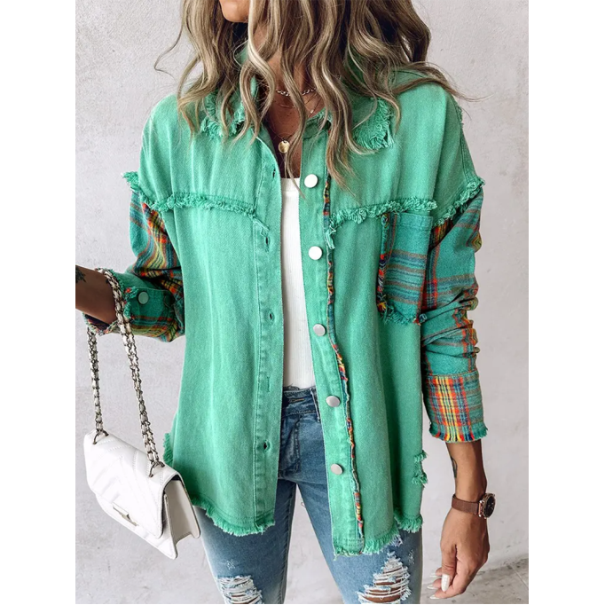 Women's plaid patchwork single-breasted jacket