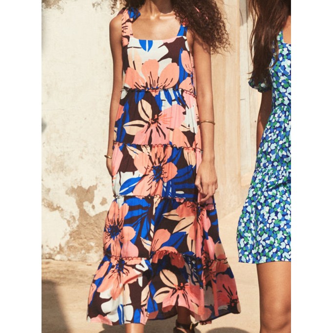 Women's printed holiday dress with shoulder floral print