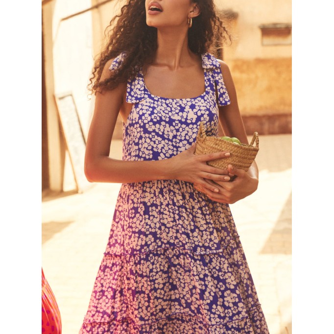 Women's printed holiday dress with straps