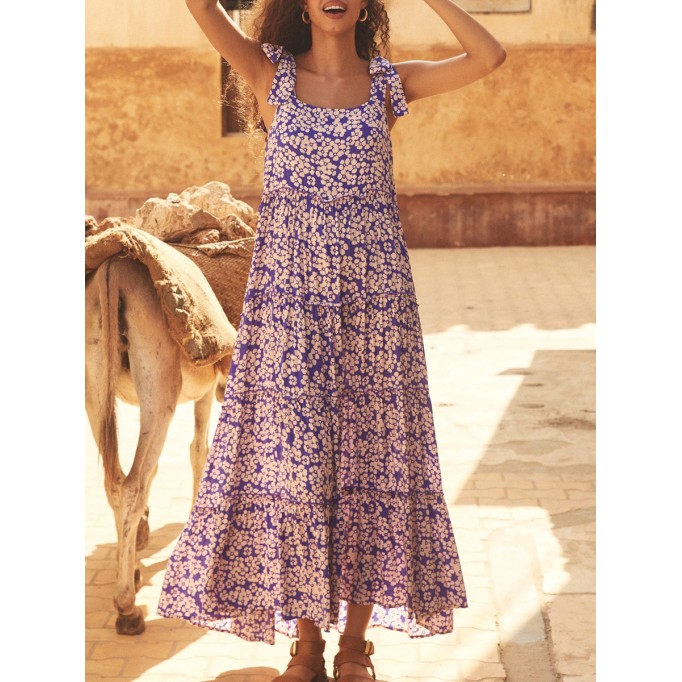 Women's printed holiday dress with straps