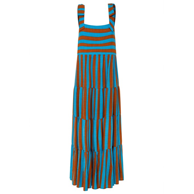 Women's printed holiday dress with straps and stripes