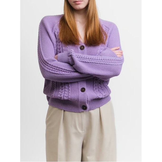 Women's purple braided cardigan