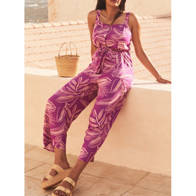 Women's purple floral print holiday loose wide-leg jumpsuits