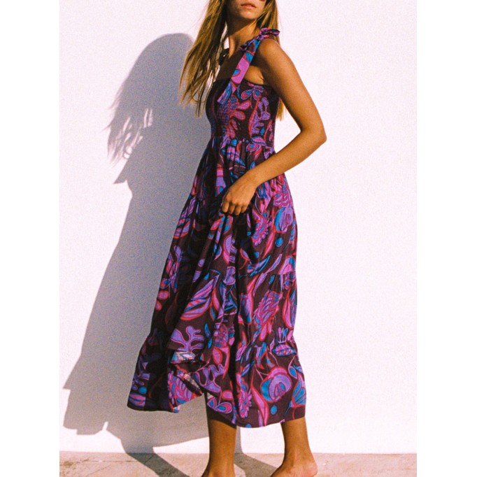 Women's purple print holiday color patchwork dress