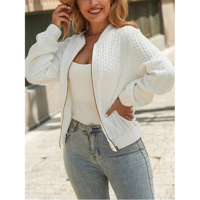 Women's solid color knitted zipper jacket