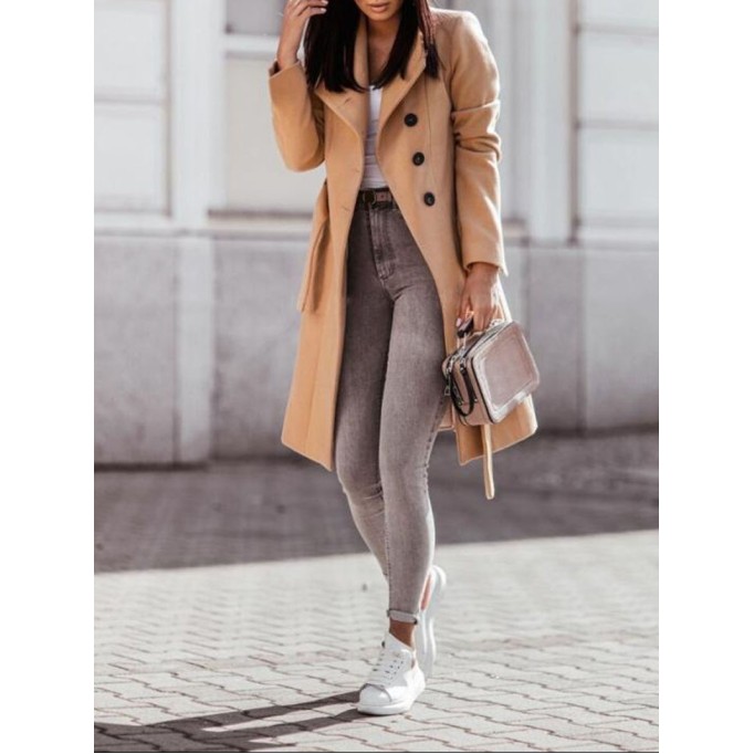 Women's solid color woolen coat