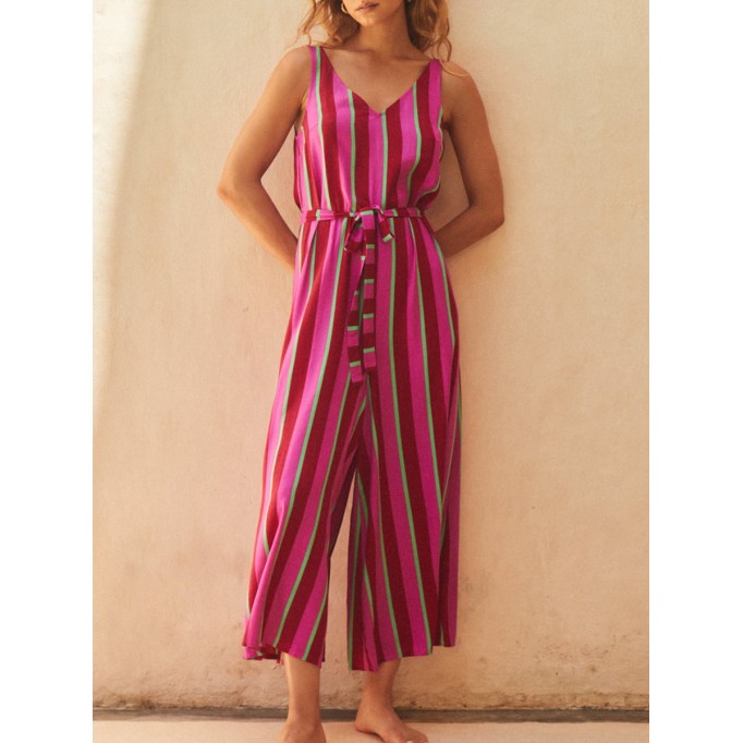 Women's V-neck striped printed holiday jumpsuit