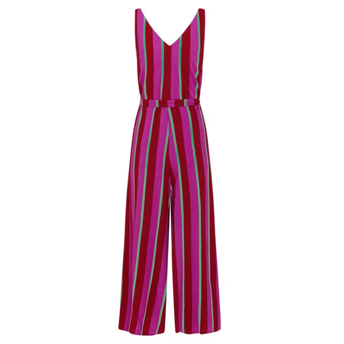 Women's V-neck striped printed holiday jumpsuit