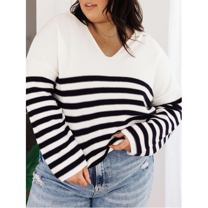 Women's V-neck striped sweater