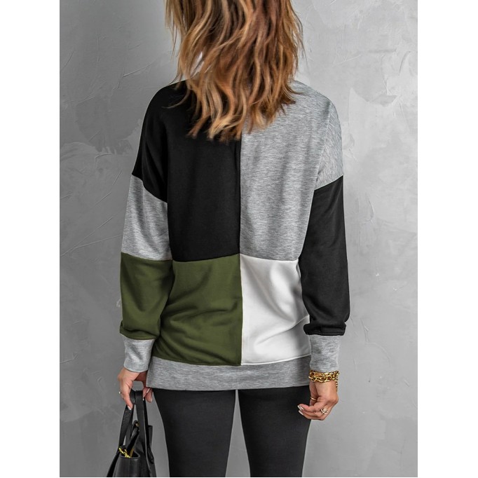 Women's versatile color block crew neck sweatshirt