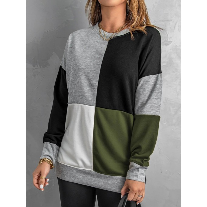Women's versatile color block crew neck sweatshirt